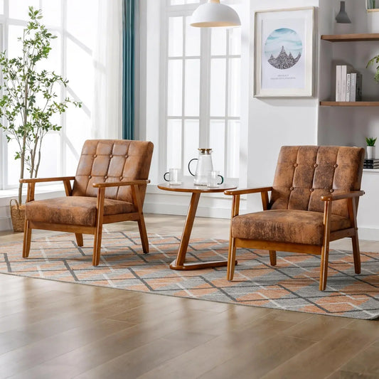 PU Leather Accent Chair Set Of 2 Mid Century Modern