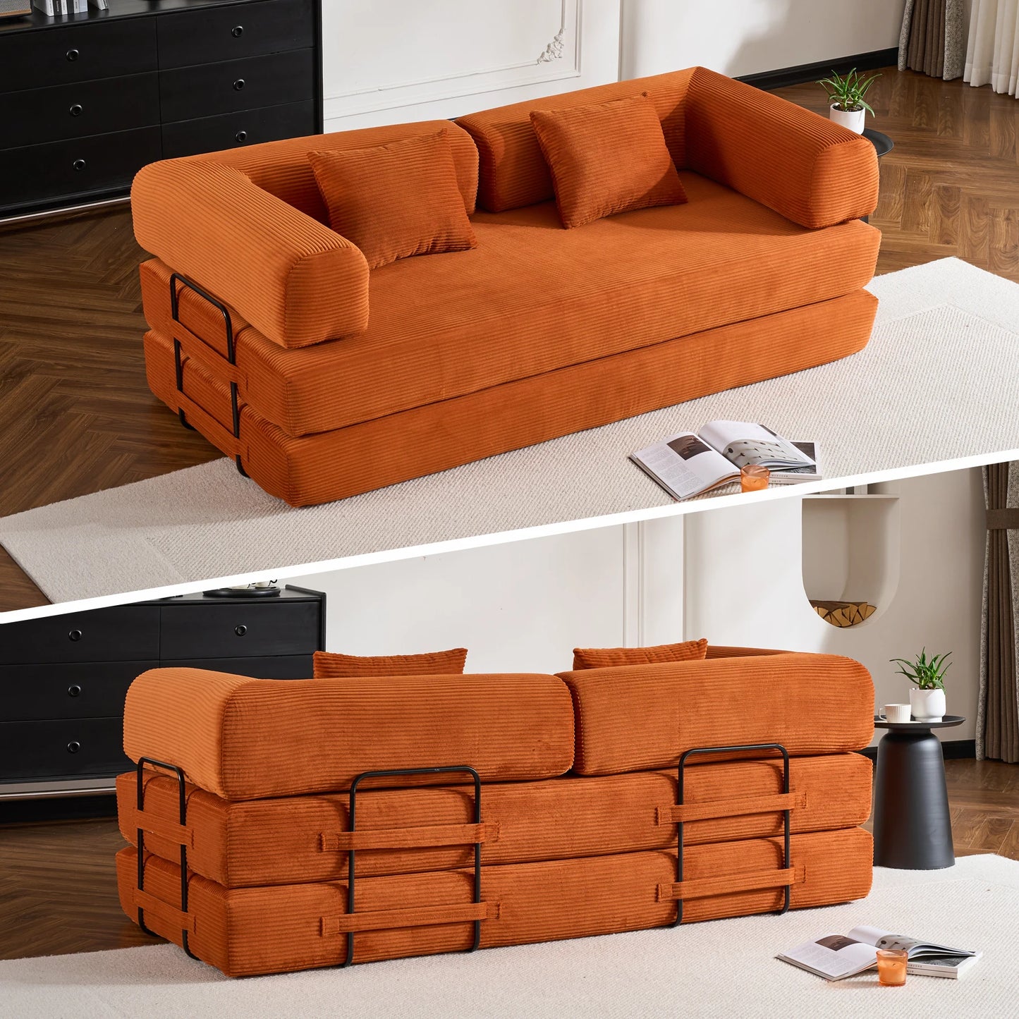 THOLASIS Folding Convertible Corduroy Sofa Bed For Small Spaces