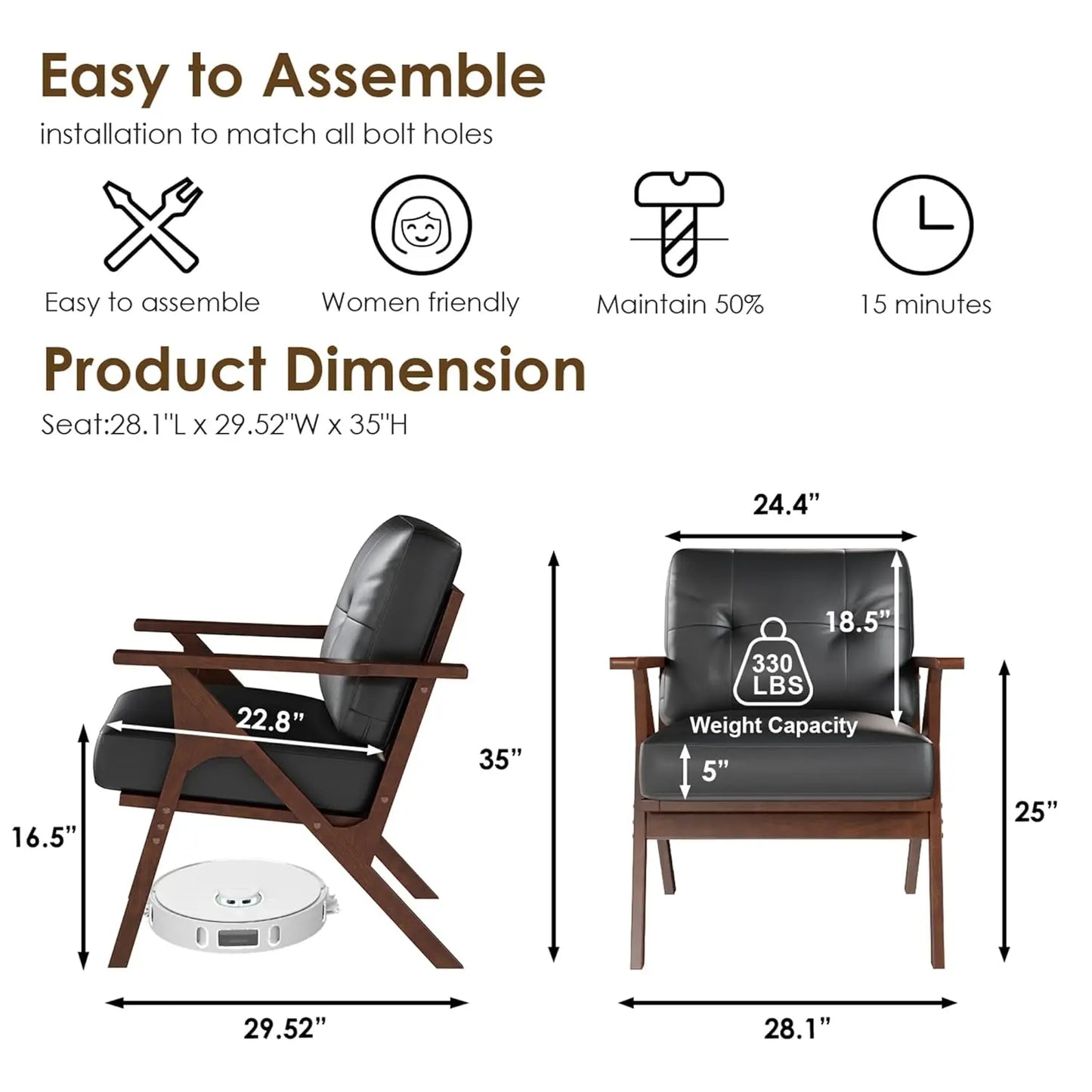 MOYU Minimalist Oak Office Accent Chair Set of Two