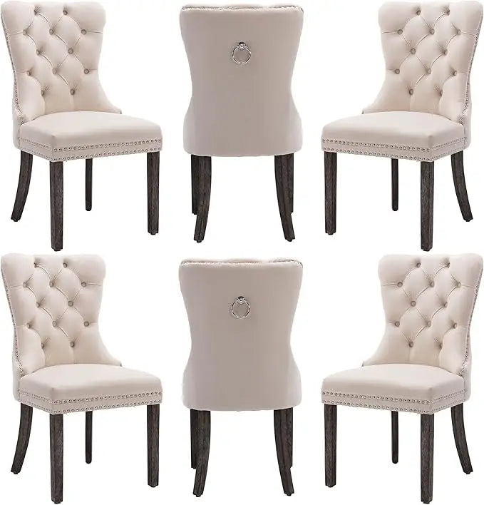 MOYU Velvet Dining Chairs Set 6 With Golden Stainless Legs