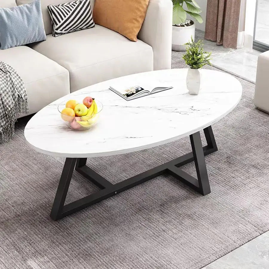 Oval Wood End Table With Faux Marble Top