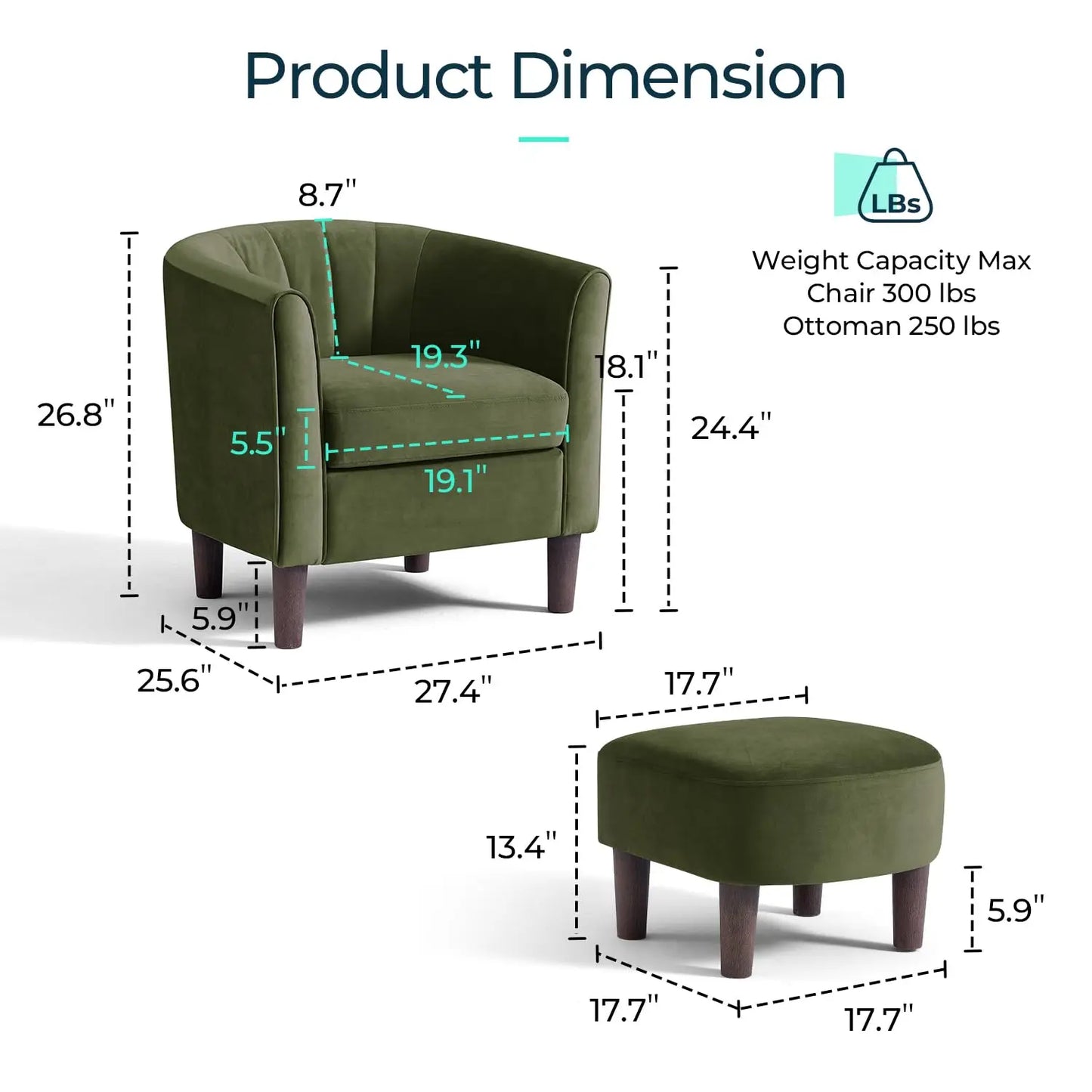 Velvet Barrel Chair With Ottoman Accent For Small Spaces