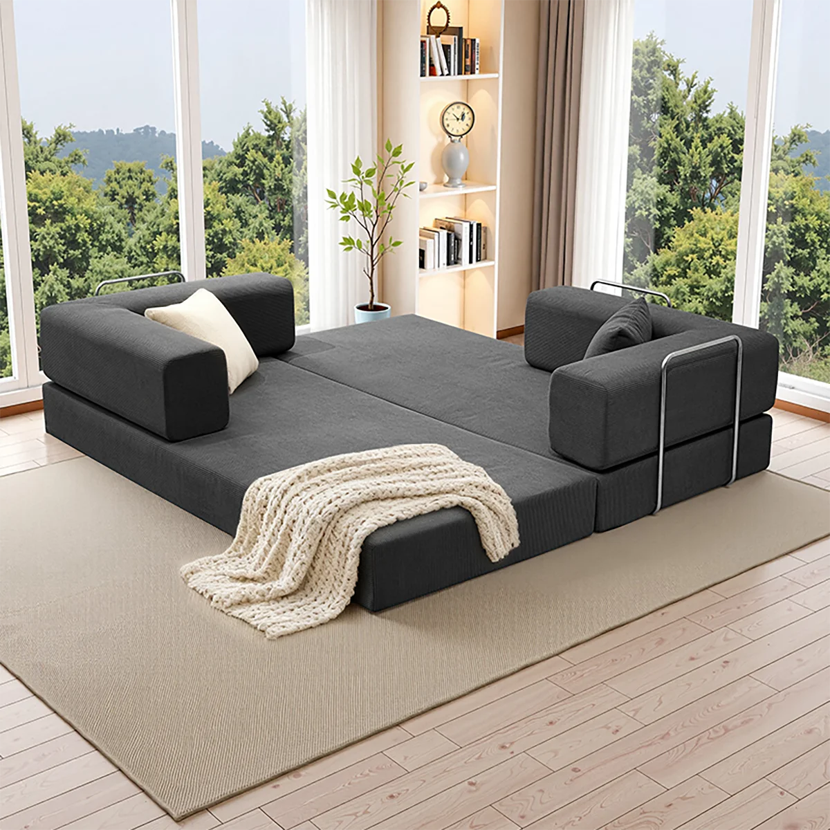 Foldable Sofa Bed With Removable Backrest For Living Room Seating