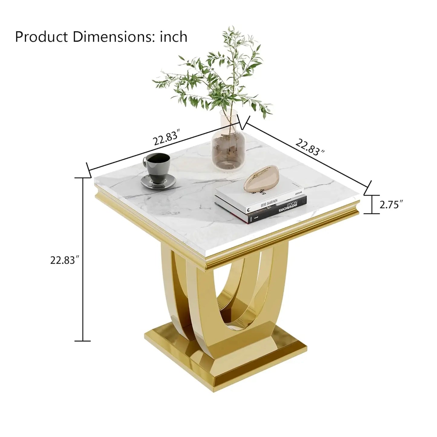Modern Marble End Table With U Shaped Stainless Steel Base