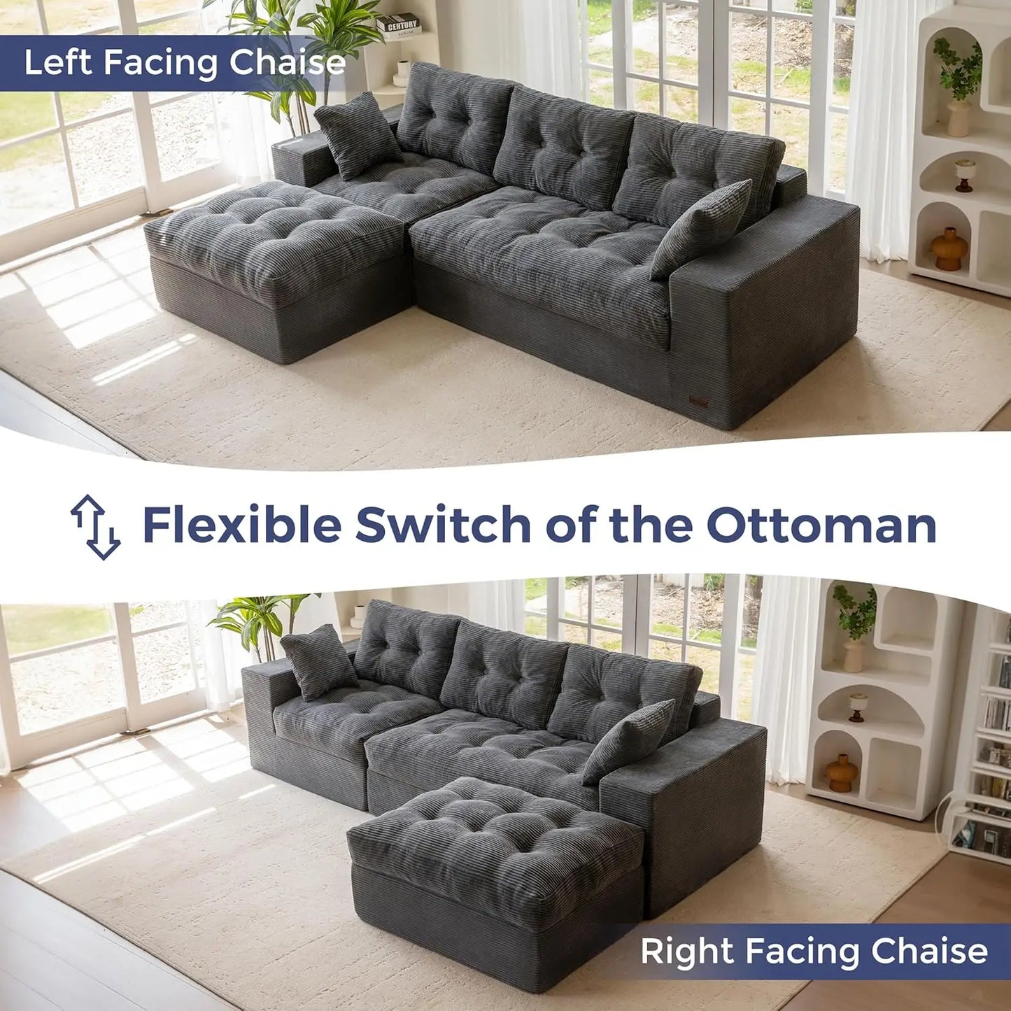 L Shaped Modular Sectional Sofa With Ottoman Upholstered Comfort