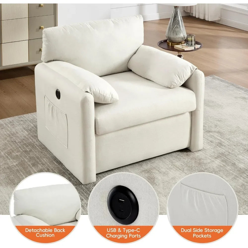 Custom Mid Century Modern Oversized Accent Chair With USB Ports