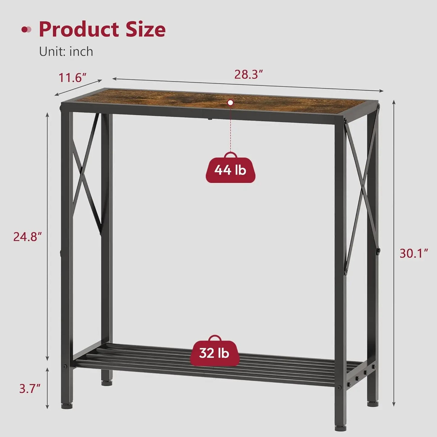 Console Table Two Tier Narrow Entryway Open Shelves