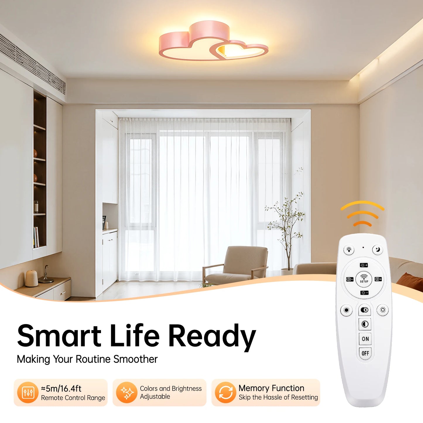 Heart Shaped LED Ceiling Light Flush Mount Dimmable With Remote