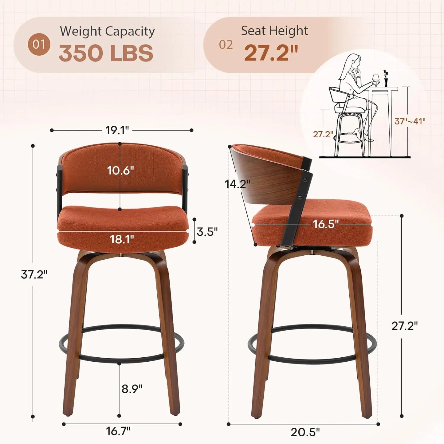 Swivel Bar Stools Set Of 3 With Curved Open Back And Half Arms