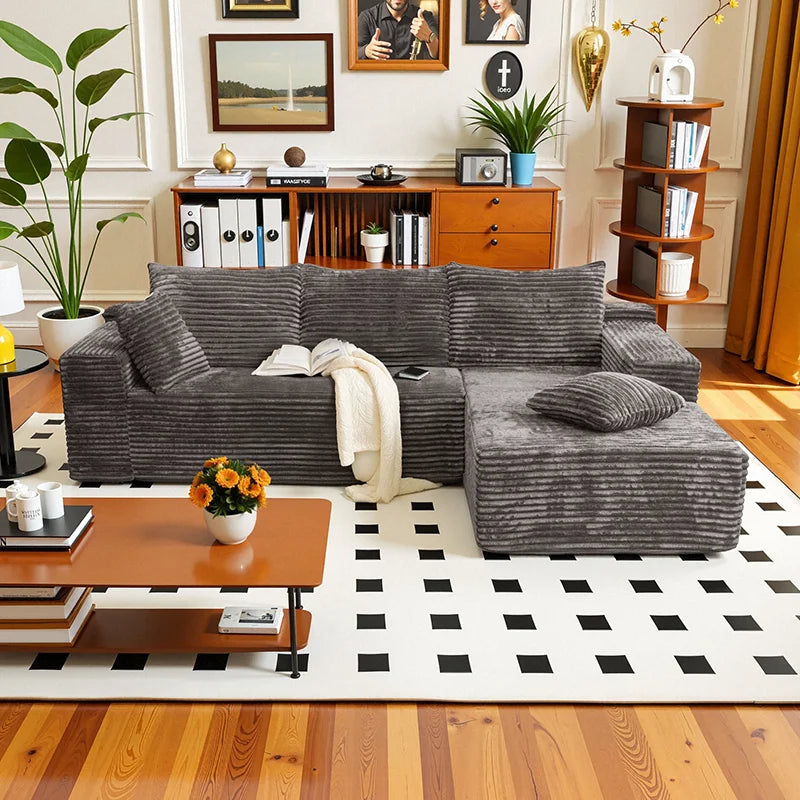 L Shaped Living Room Sofa Bed Convertible Minimalist Deep Seat