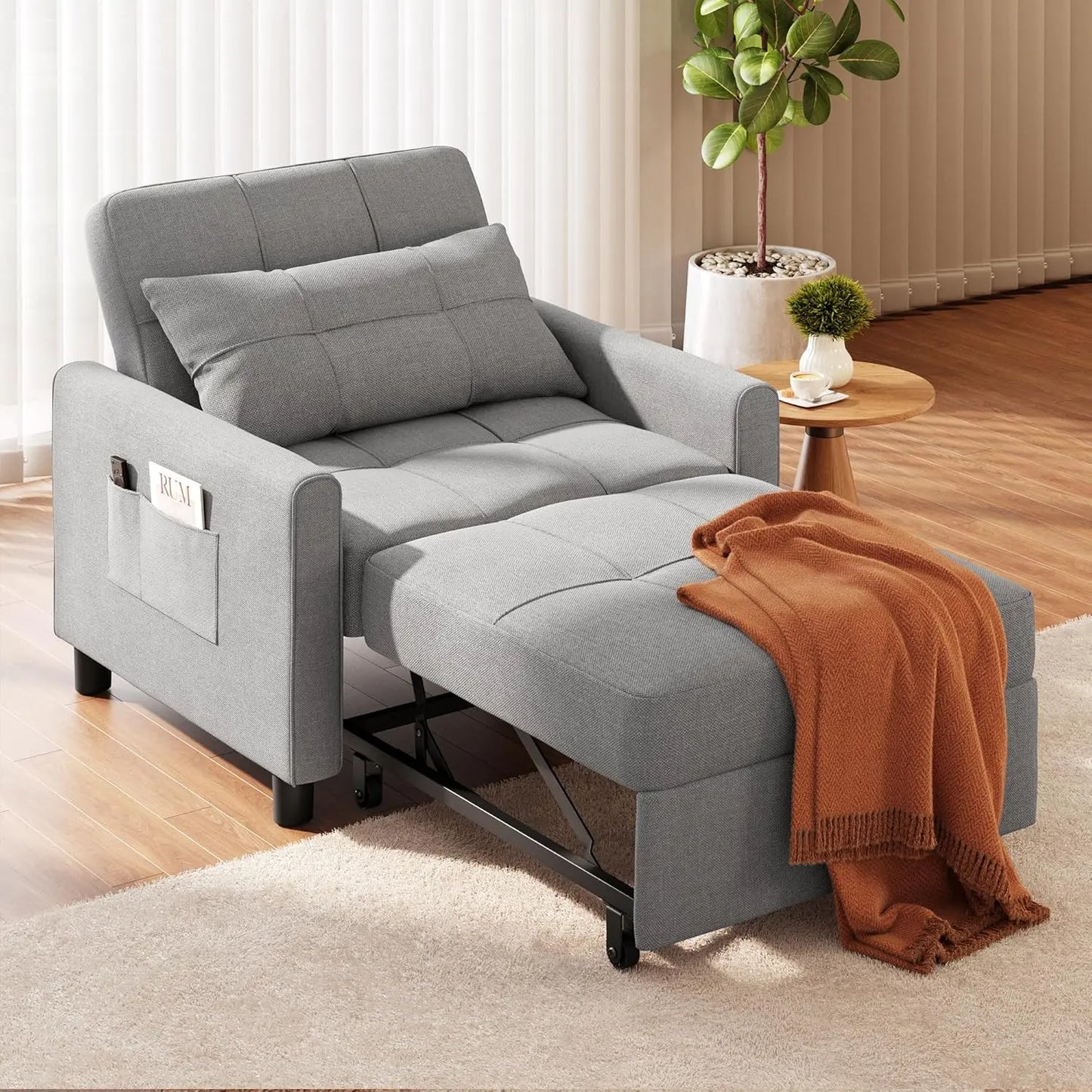 Three In One Convertible Sleeper Sofa Bed Linen Fabric