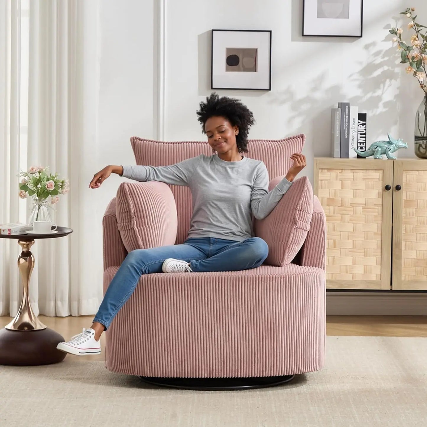 Swivel Accent Upholstered Chair for Living Room and Bedroom