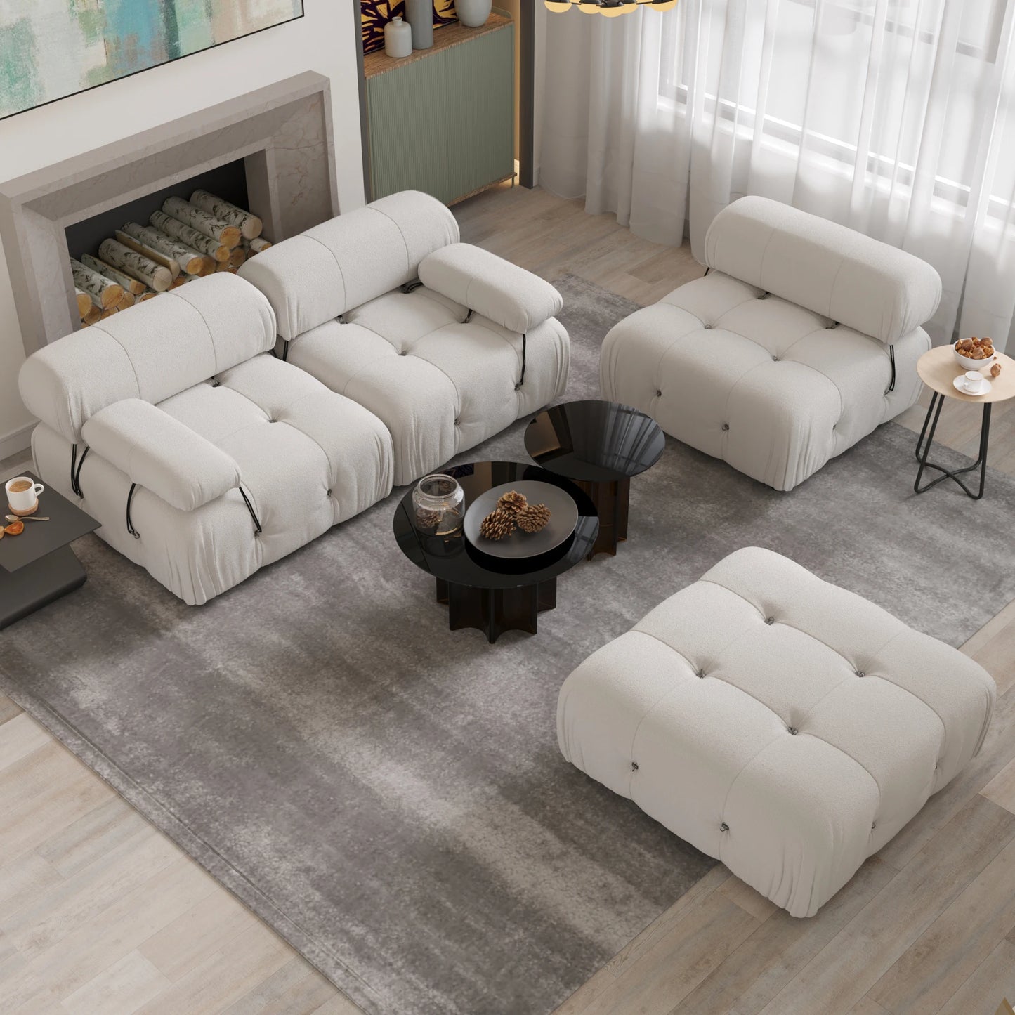 Sdorens Velvet L-Shaped Sectional Sofa With Reversible Ottoman