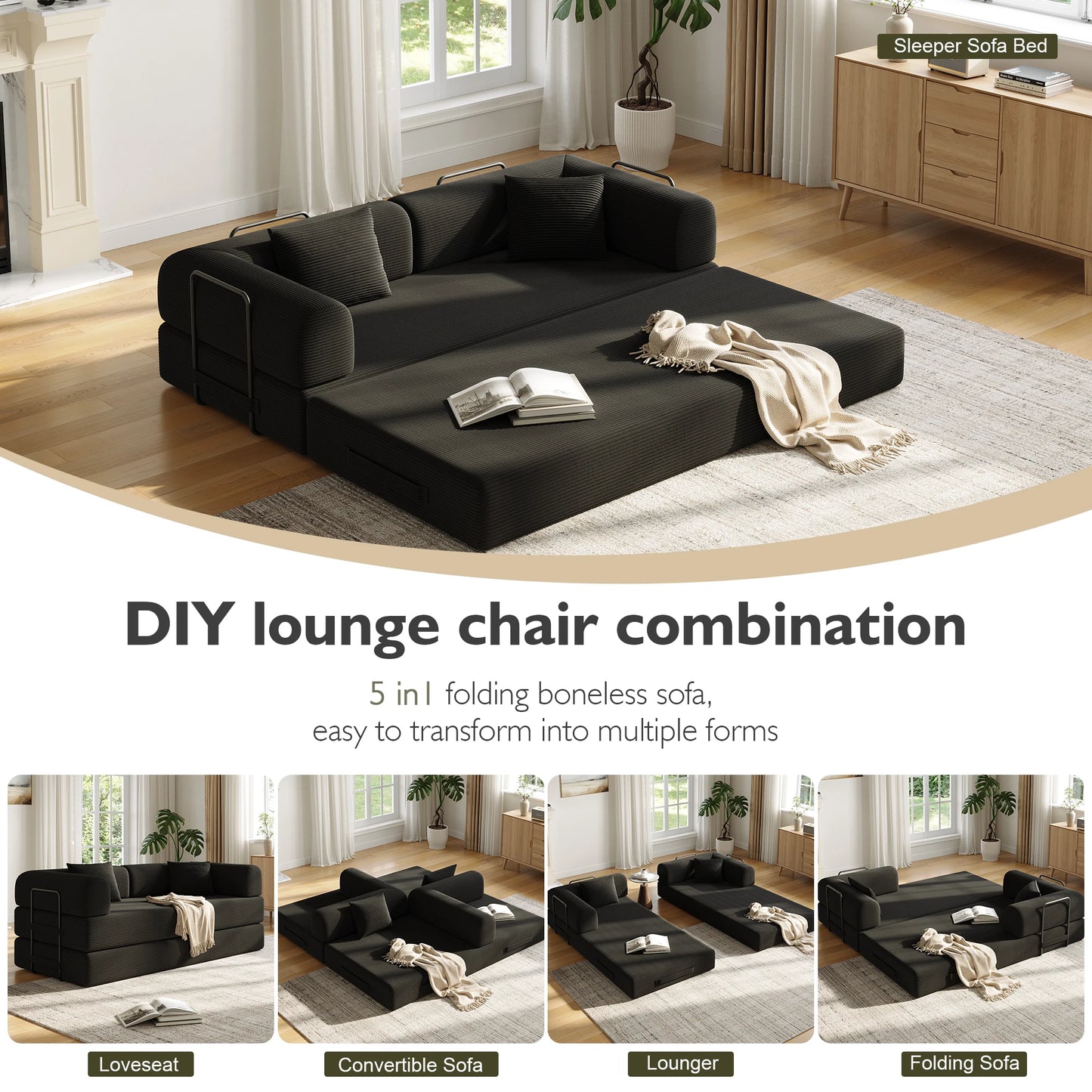 THOLASIS Convertible Floor Sofa Bed 5-in-1 DIY Modular