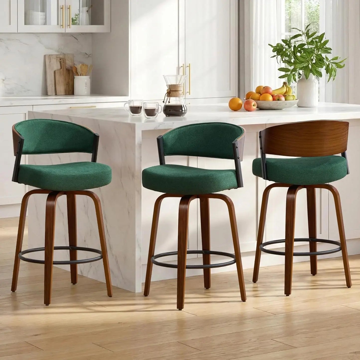 Swivel Bar Stools Set Of 3 With Curved Open Back And Half Arms