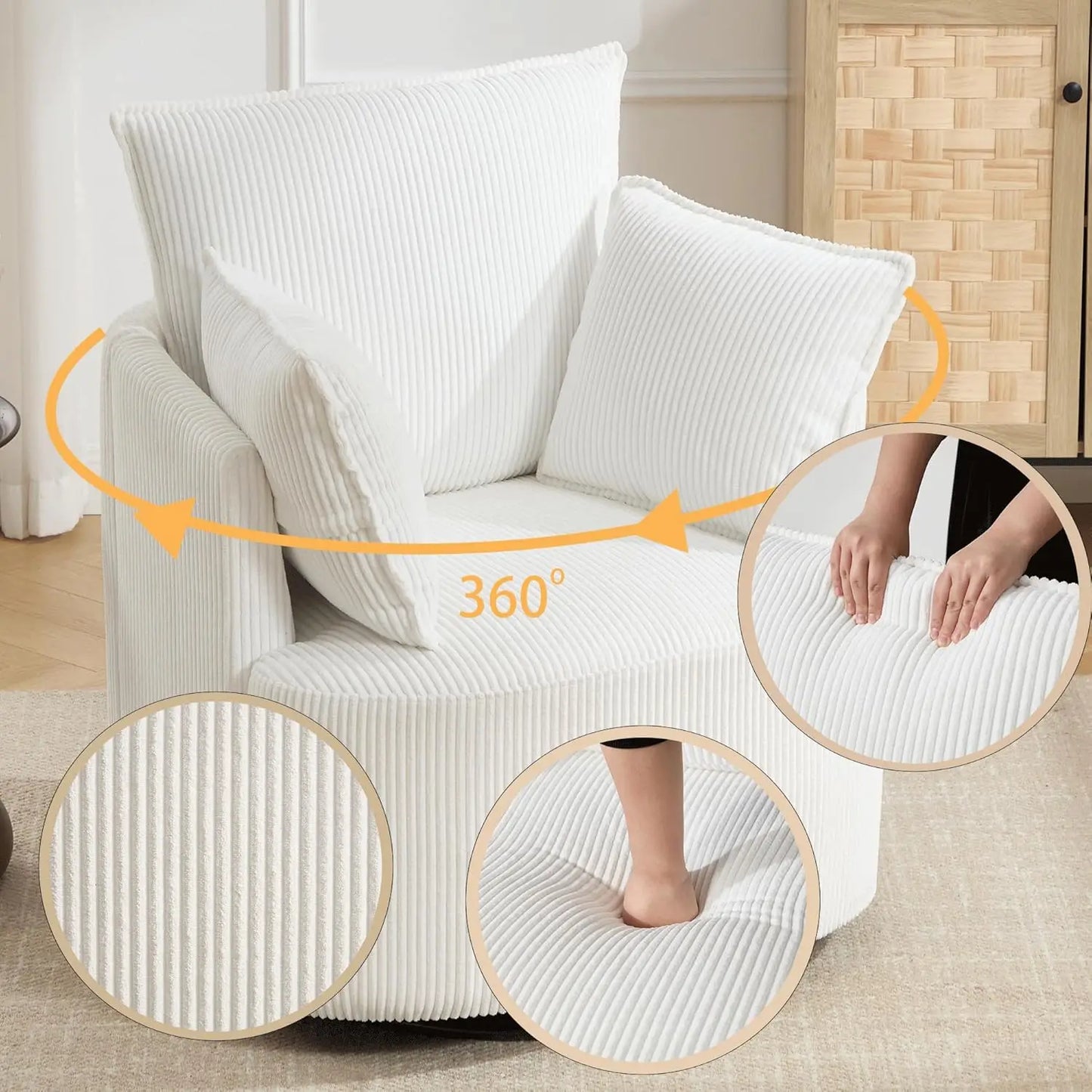 Swivel Accent Upholstered Chair for Living Room and Bedroom