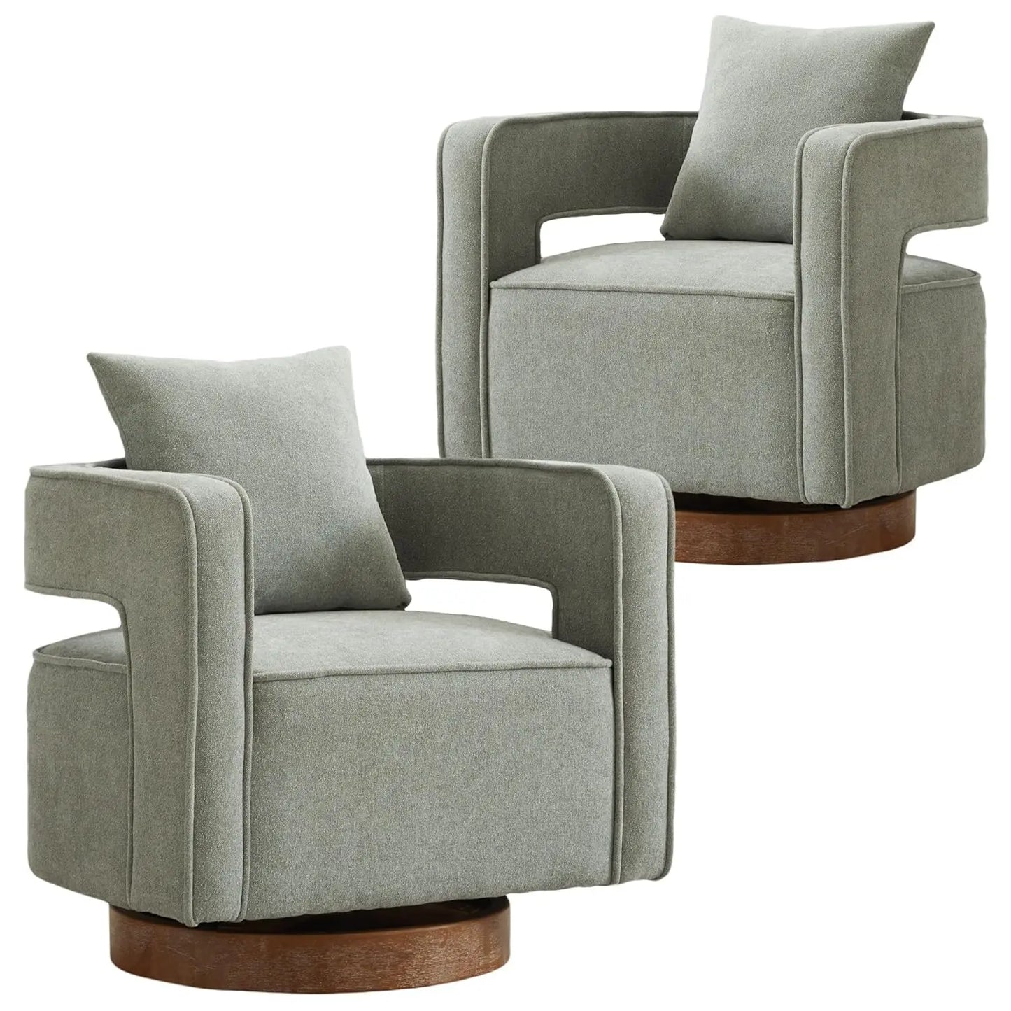 Upholstered Swivel Accent Barrel Chair Set Two Linen Open Back