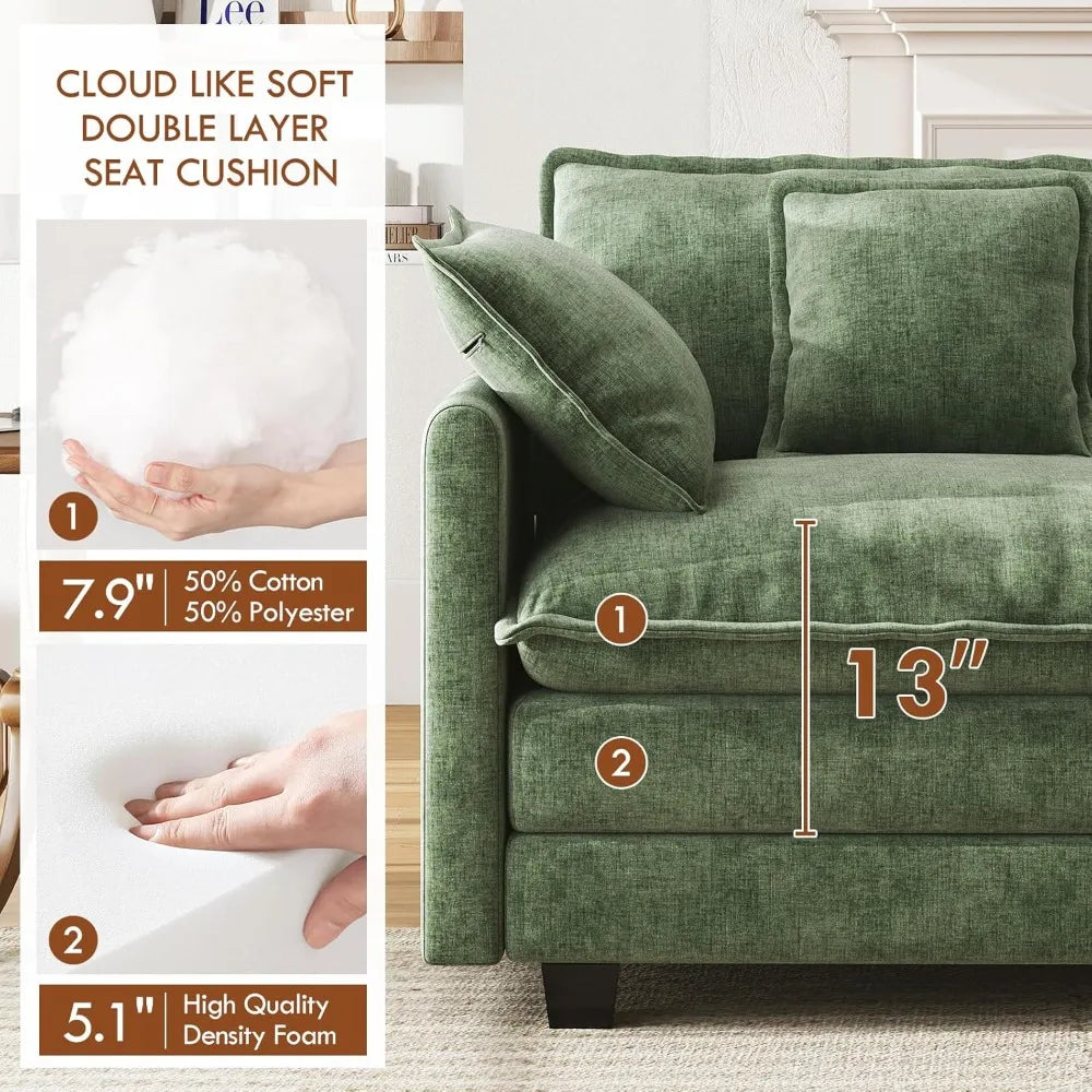 U Shaped Modular Sectional Sofa Chenille With Movable Ottomans