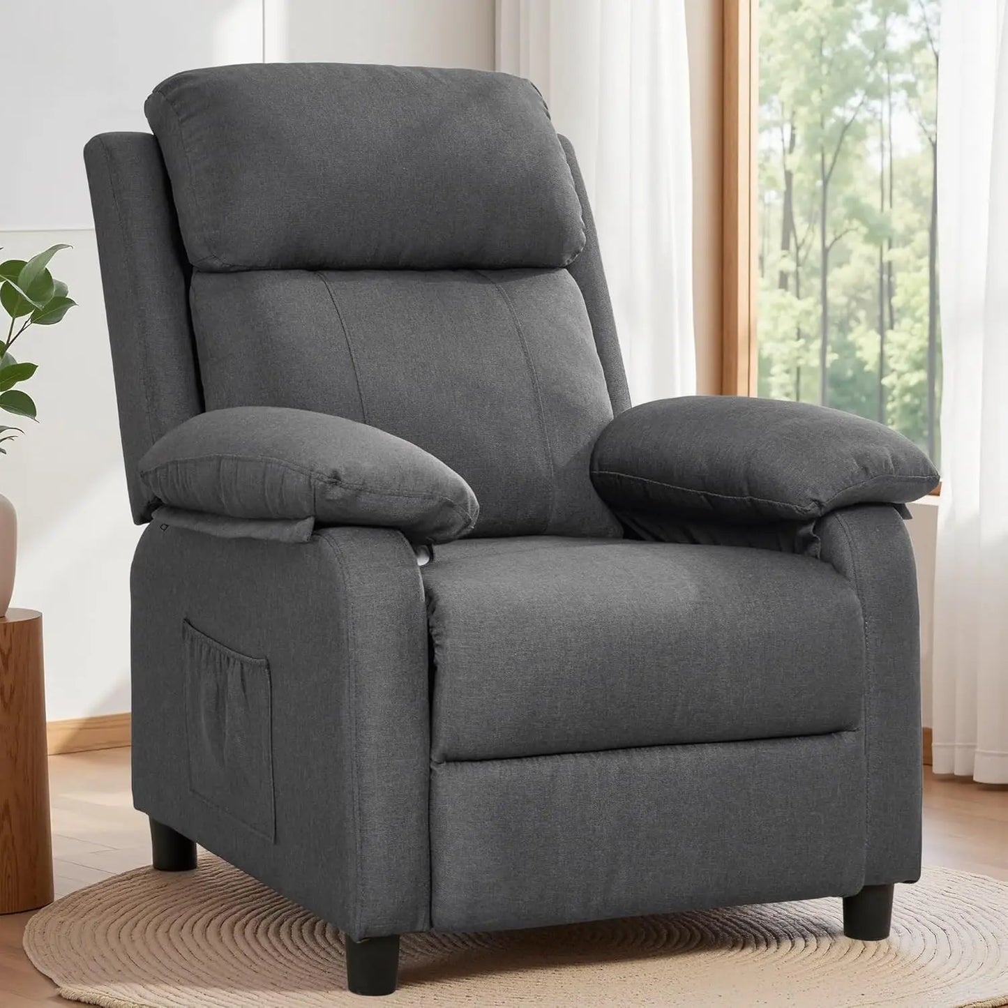 Padded Deep Seat Recliner With Side Pockets Living Room