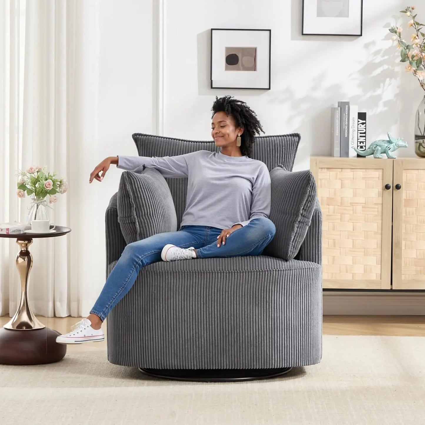 Swivel Accent Upholstered Chair for Living Room and Bedroom
