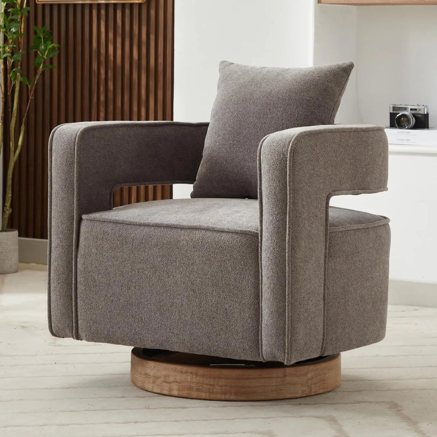 Upholstered Swivel Accent Barrel Chair Set Two Linen Open Back