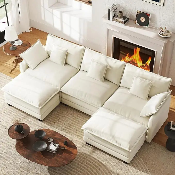 U Shaped Modular Sectional Sofa Chenille With Movable Ottomans