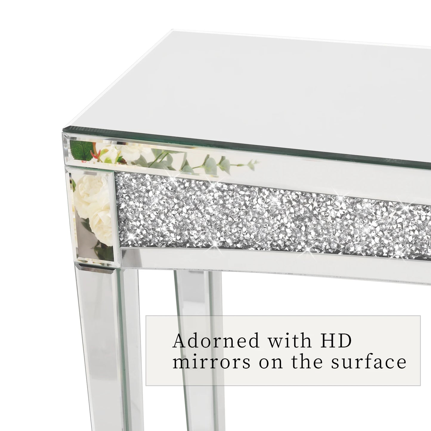 Mirrored Console Table With Crystal Inlay For Living Room