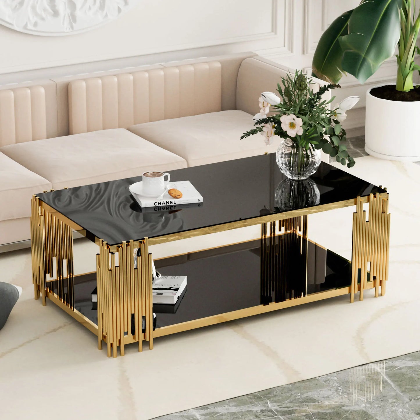 Stainless Steel Glass Coffee Table For Living Room Modern Center