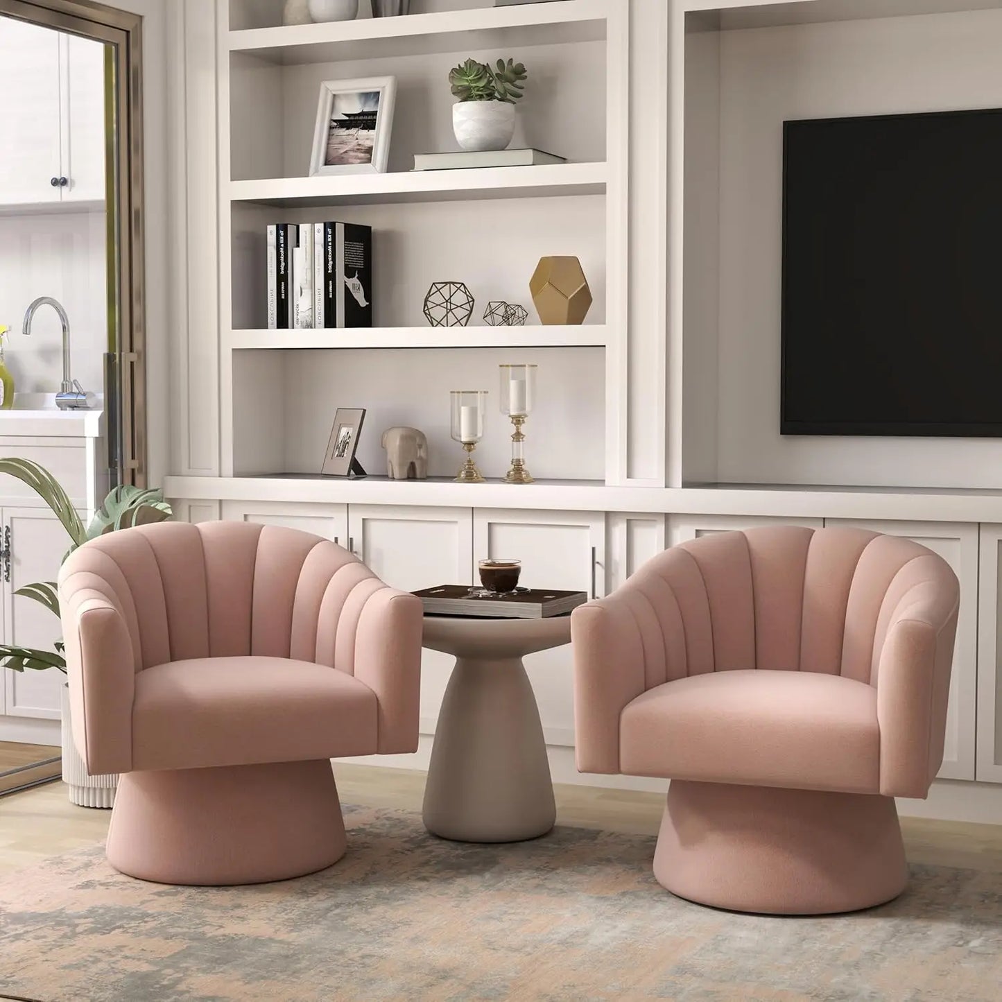 360 Degree Swivel Velvet Upholstered Barrel Chair Set