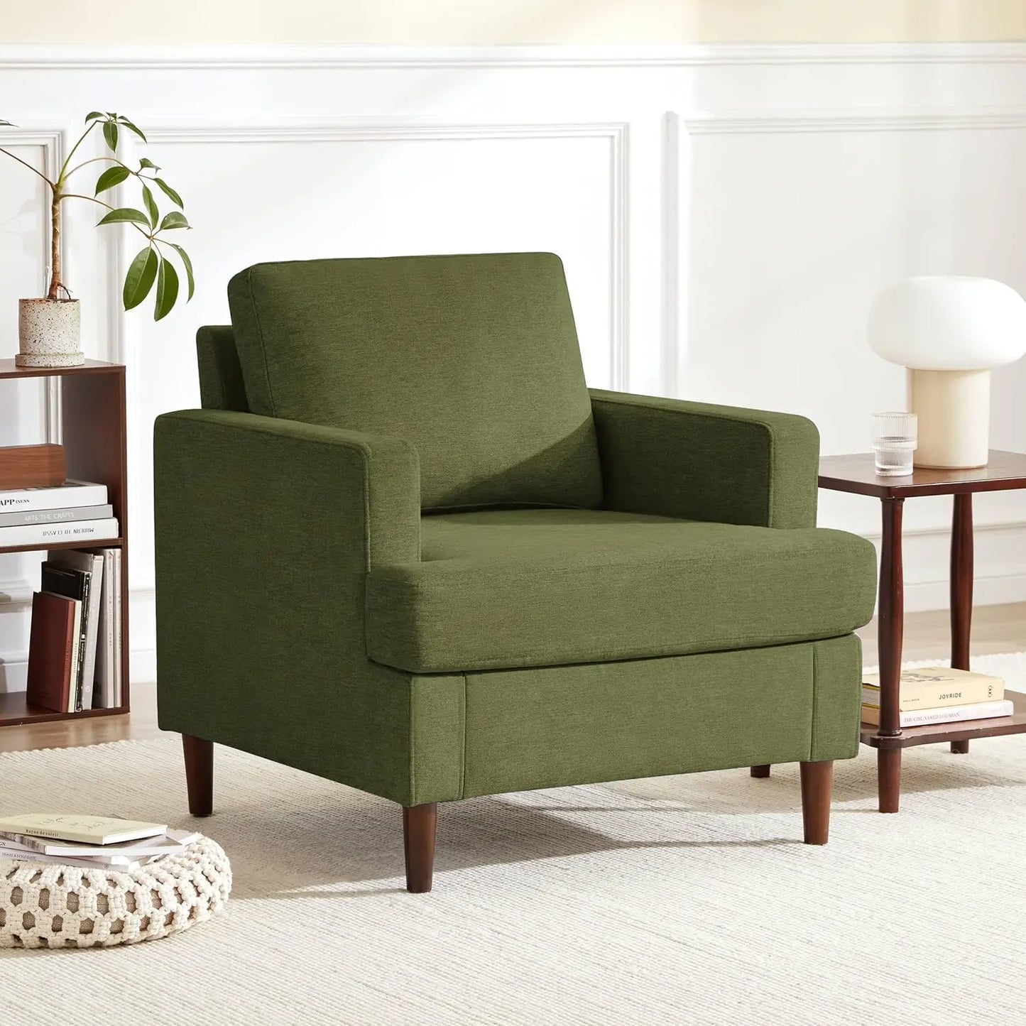 Mid Century Modern Accent Chair Linen Fabric Armchair For Living Room