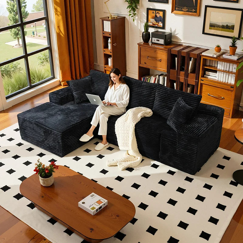 L Shaped Living Room Sofa Bed Convertible Minimalist Deep Seat