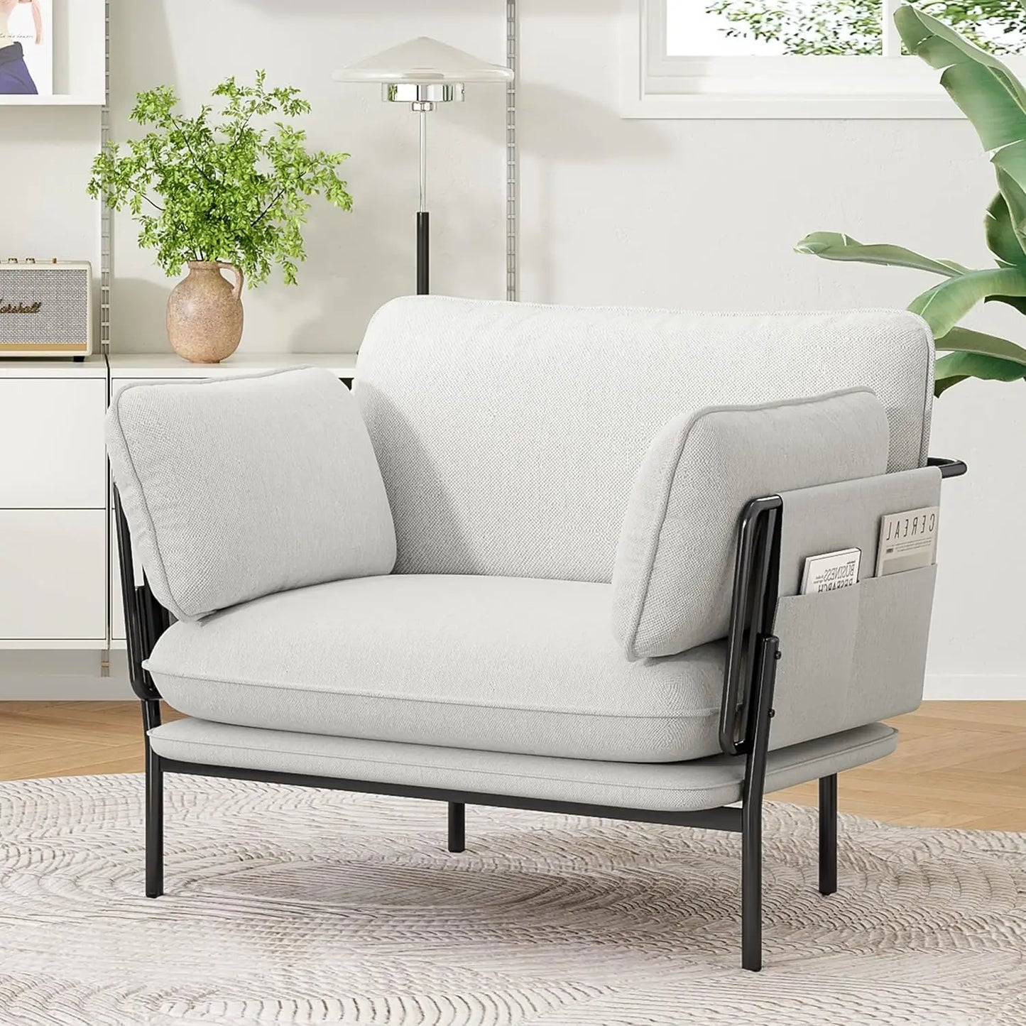 Modern Upholstered Accent Chair For Living Room With Metal Legs