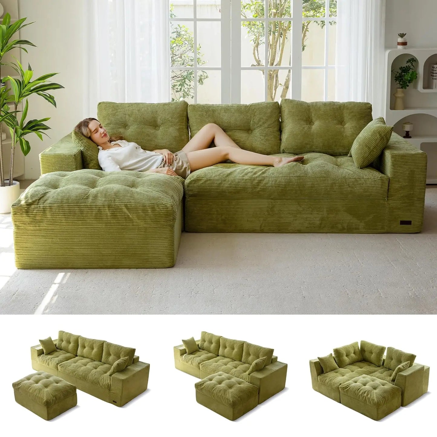 L Shaped Modular Sectional Sofa With Ottoman Upholstered Comfort