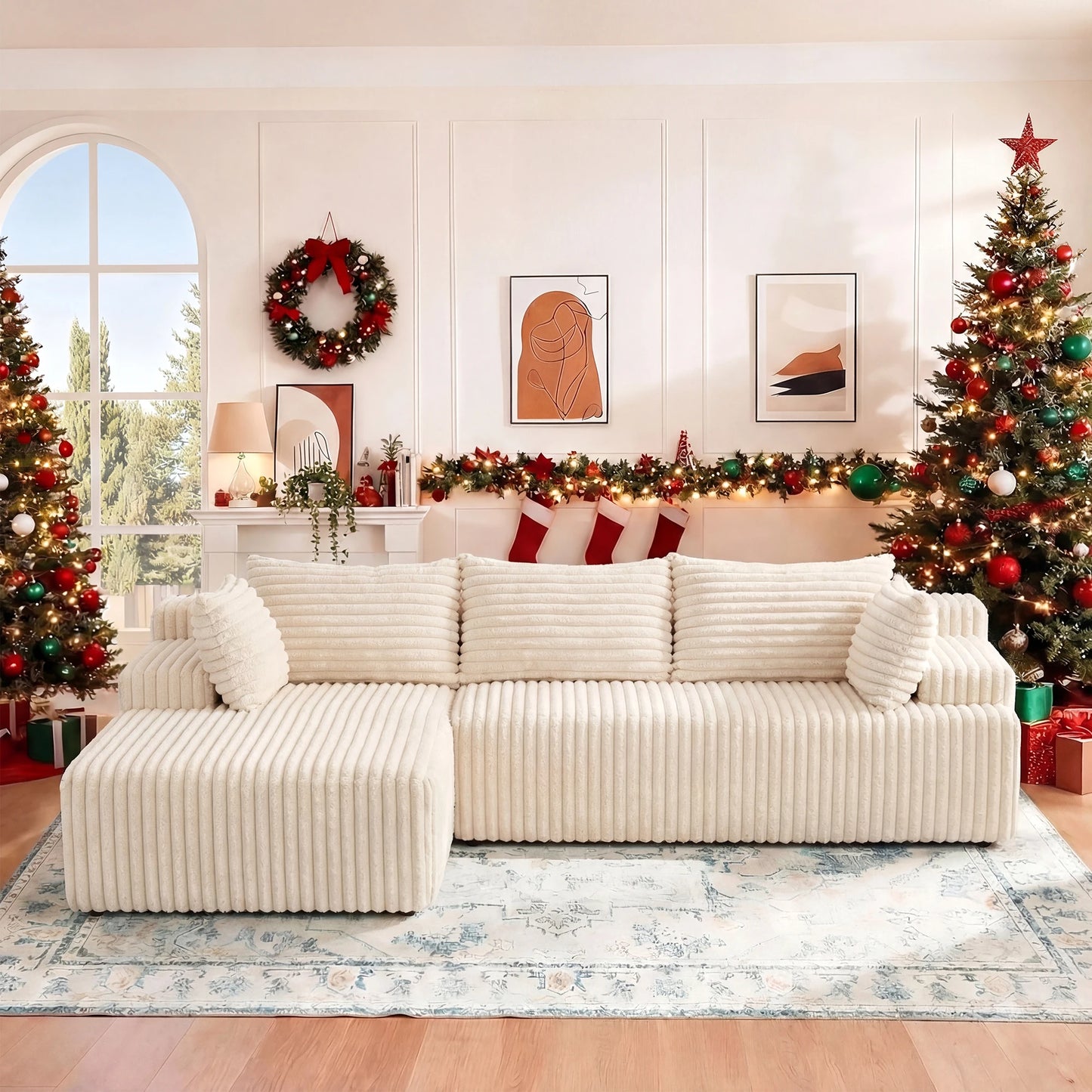 Redlife L-Shape Corduroy Sectional Sofa Cloud-Like Couch