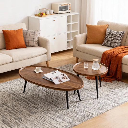 HiMISS Nesting Coffee Tables Set Walnut Mid Century Modern