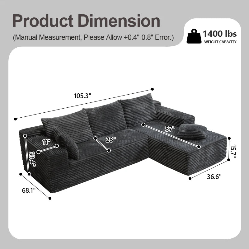 L Shaped Living Room Sofa Bed Convertible Minimalist Deep Seat