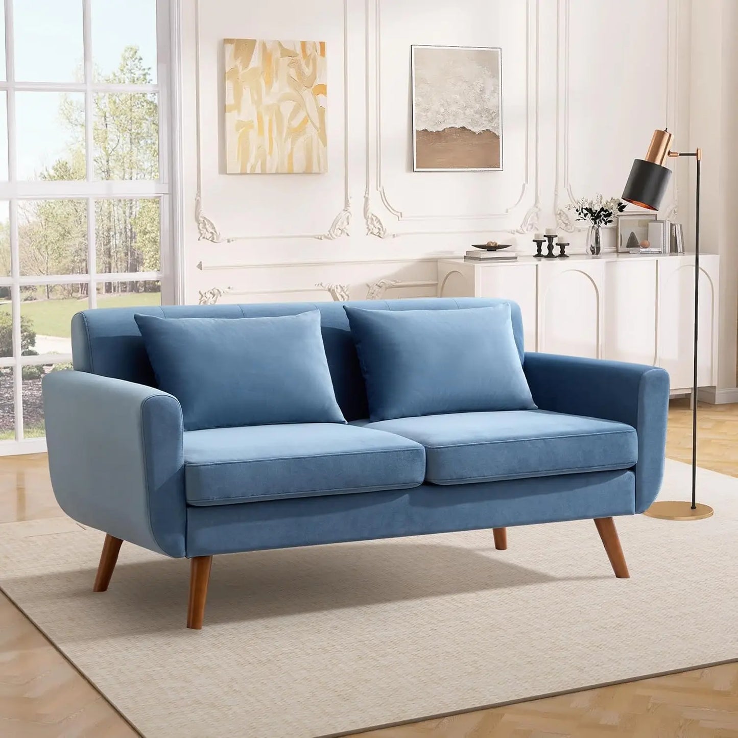 Mid Century Modern Button Tufted Upholstered Loveseat