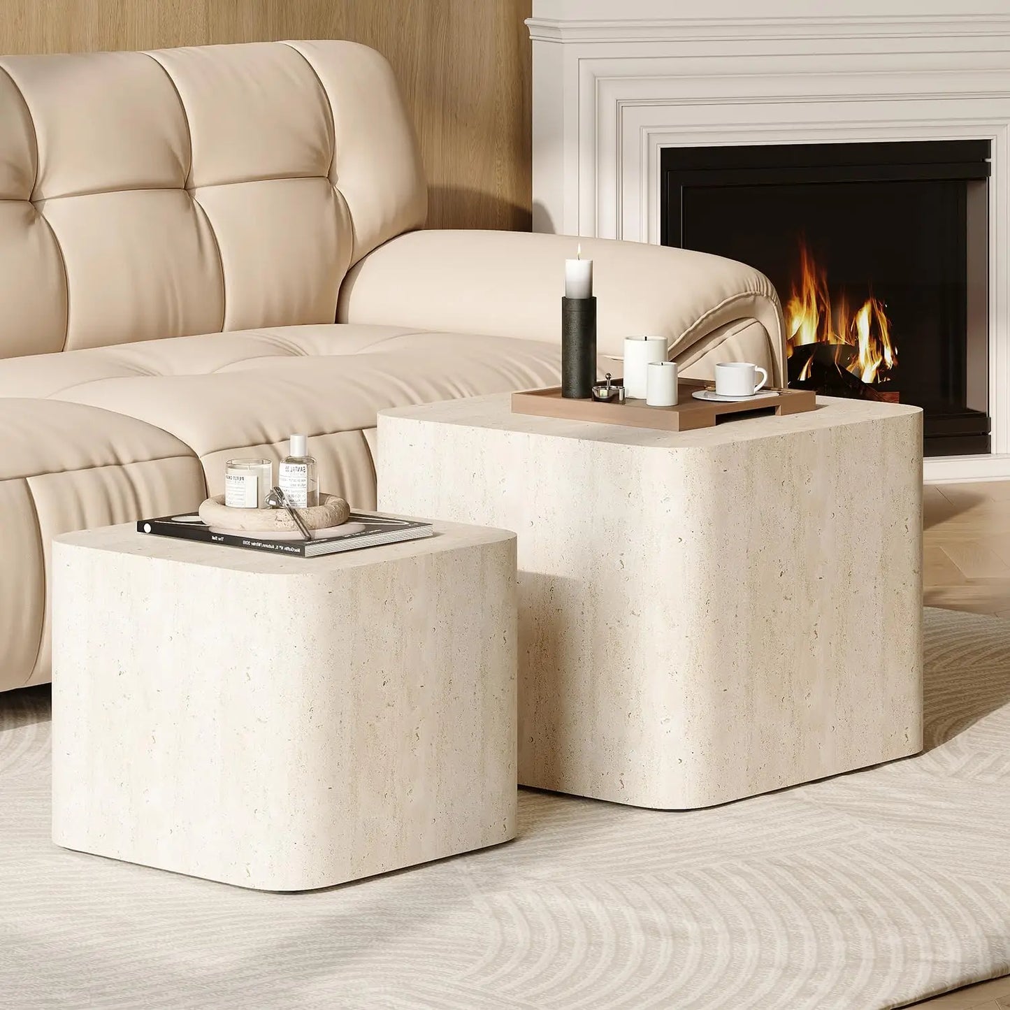 Nesting Coffee Table And End Table Set Modern Wood