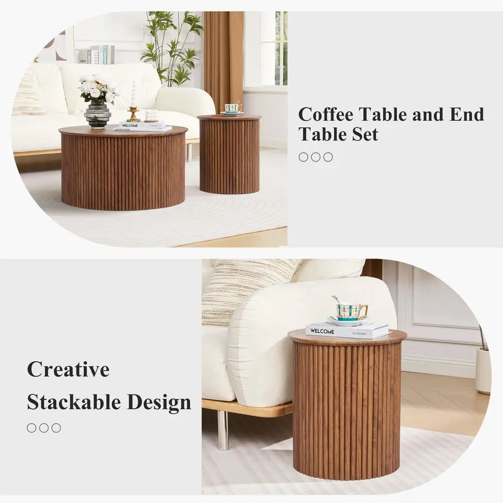 Round Nesting Coffee Tables Set Of 2 Mid Century Modern Wood