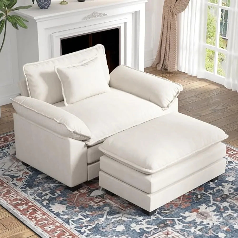 Guangbai Chenille Upholstered Accent Chair With Ottoman