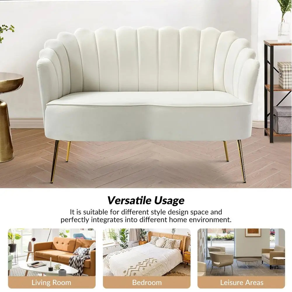 Modern Velvet Loveseat Sofa With Flower Back And Metal Legs