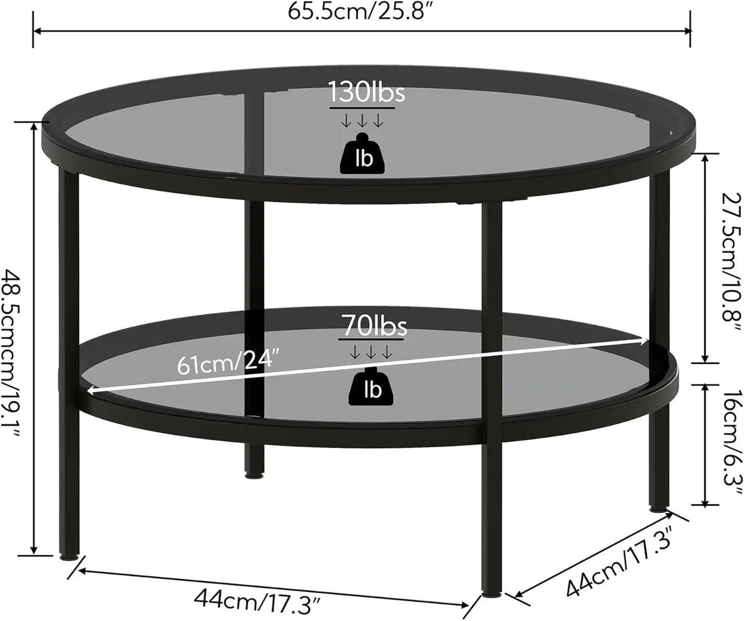 Round Glass Coffee Table With Storage Shelf For Living Room