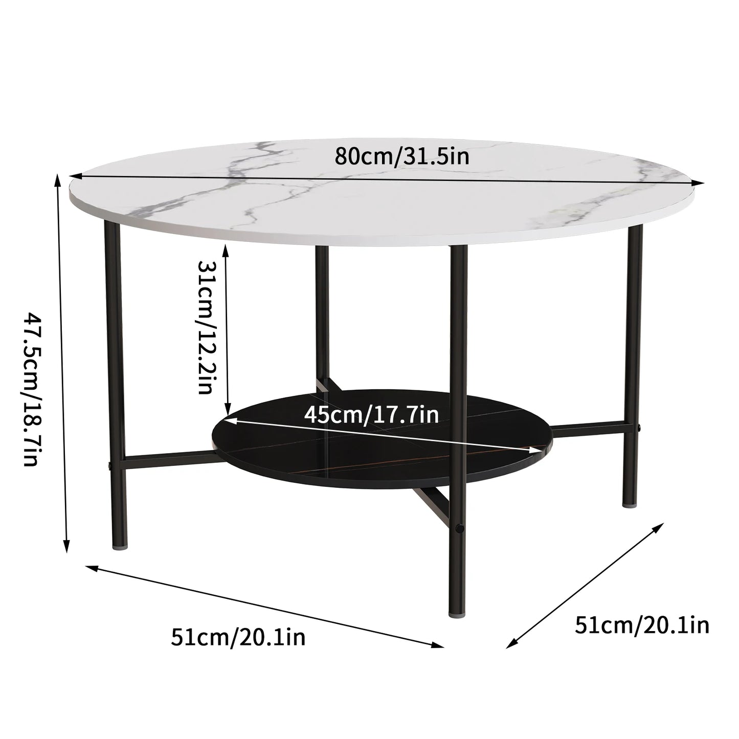 Wisfor 2 Tier Round Coffee Table Modern Sintered Stone