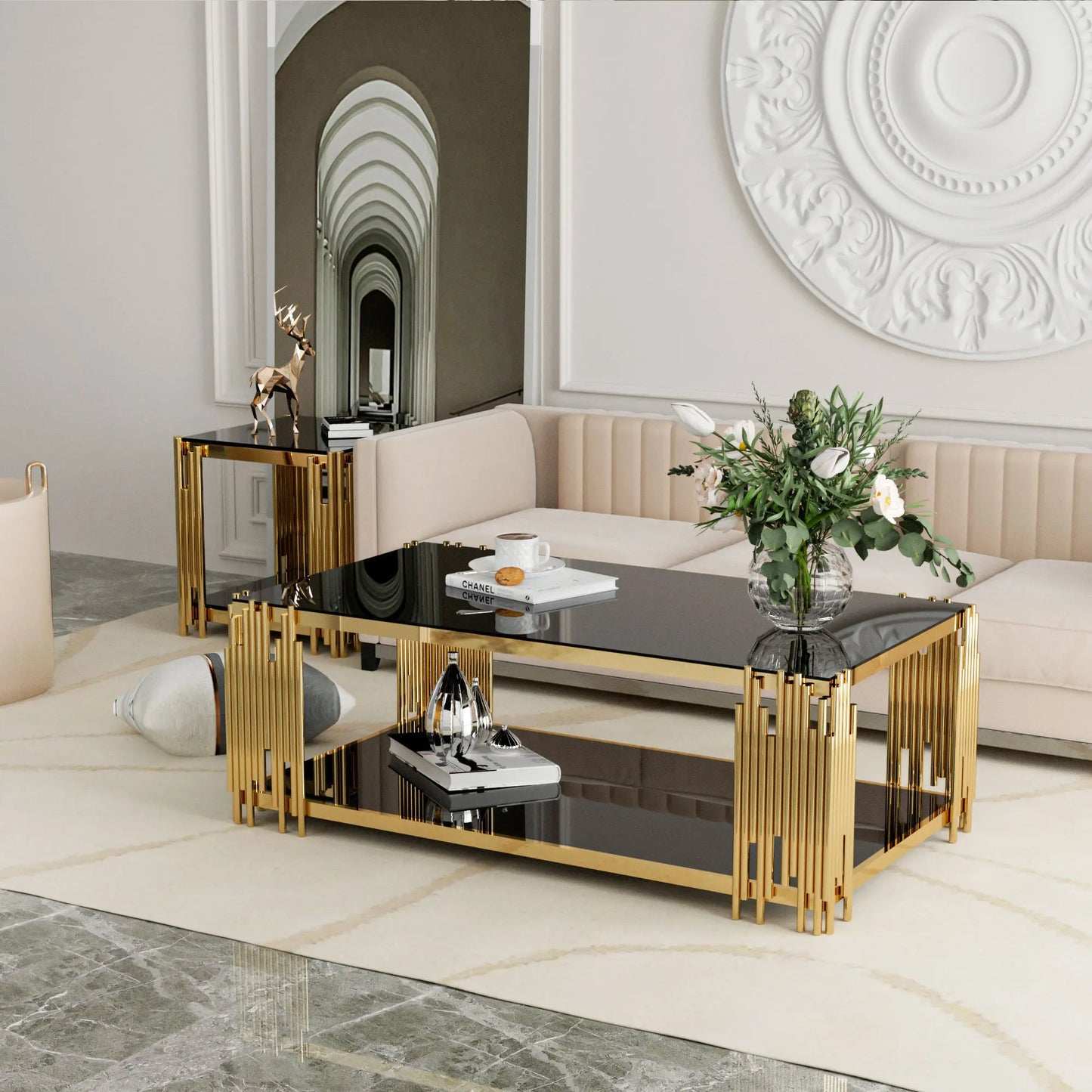 Stainless Steel Glass Coffee Table For Living Room Modern Center