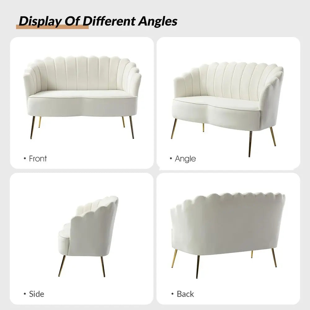 Modern Velvet Loveseat Sofa With Flower Back And Metal Legs