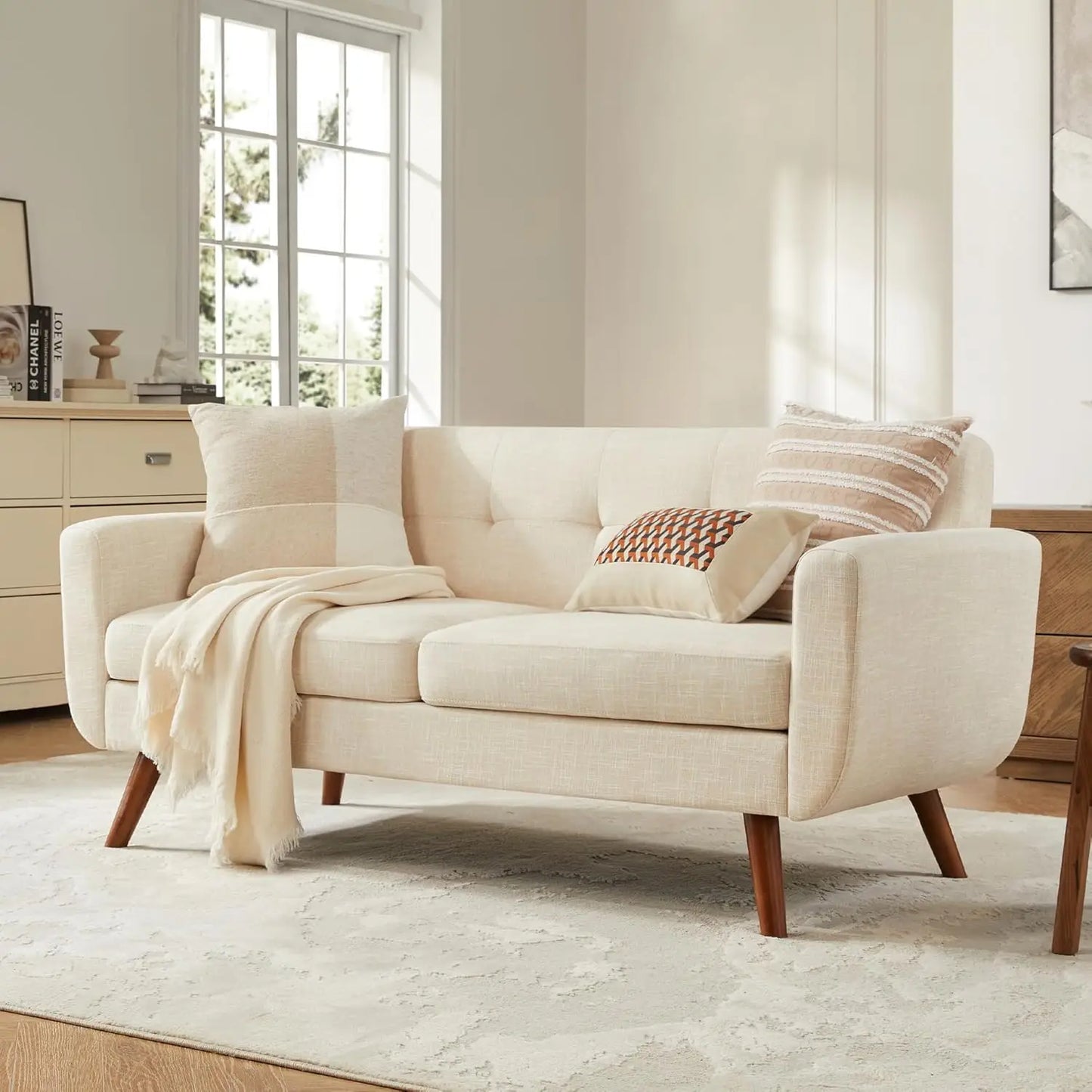 Mid Century Modern Button Tufted Upholstered Loveseat