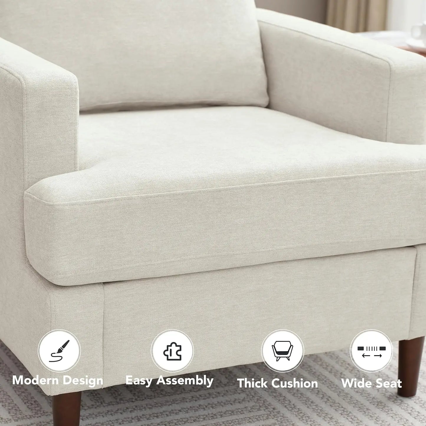 Mid Century Modern Accent Chair Linen Fabric Armchair For Living Room