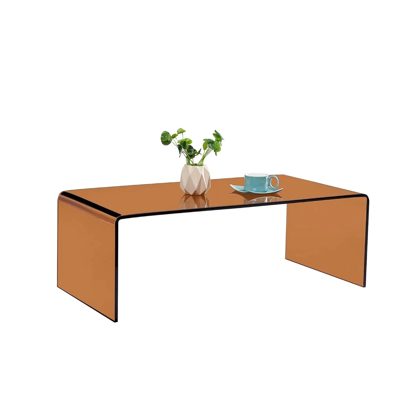 Modern Glass Coffee Table With Wood Frame For Living Room