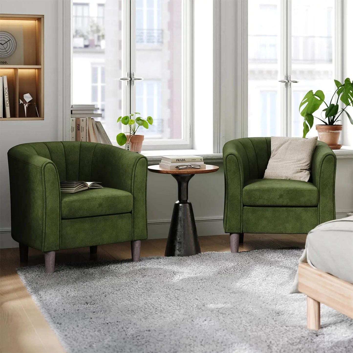 Velvet Barrel Chair With Ottoman Accent For Small Spaces