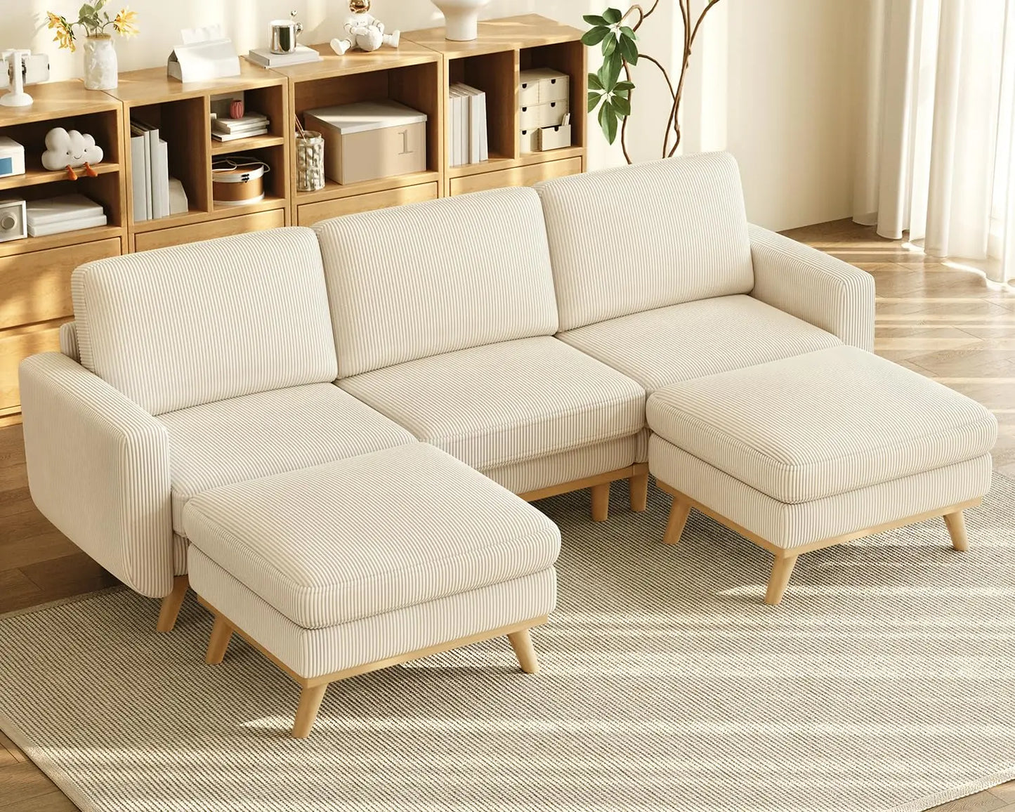 HUANZHUANG Corduroy Loveseat Sofa With Spring Cushion Solid Wood Frame